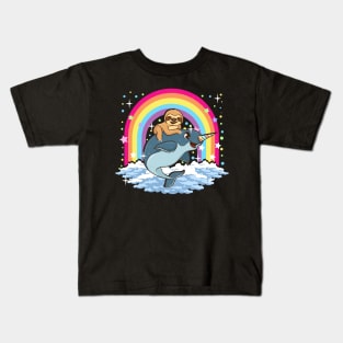Cute Sloth Riding Narwhal The Unicorn Of The Sea Kids T-Shirt